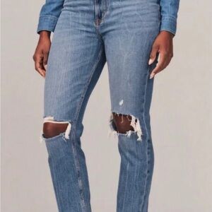 Abercrombie & Fitch Blue Ripped Straight Leg Jeans